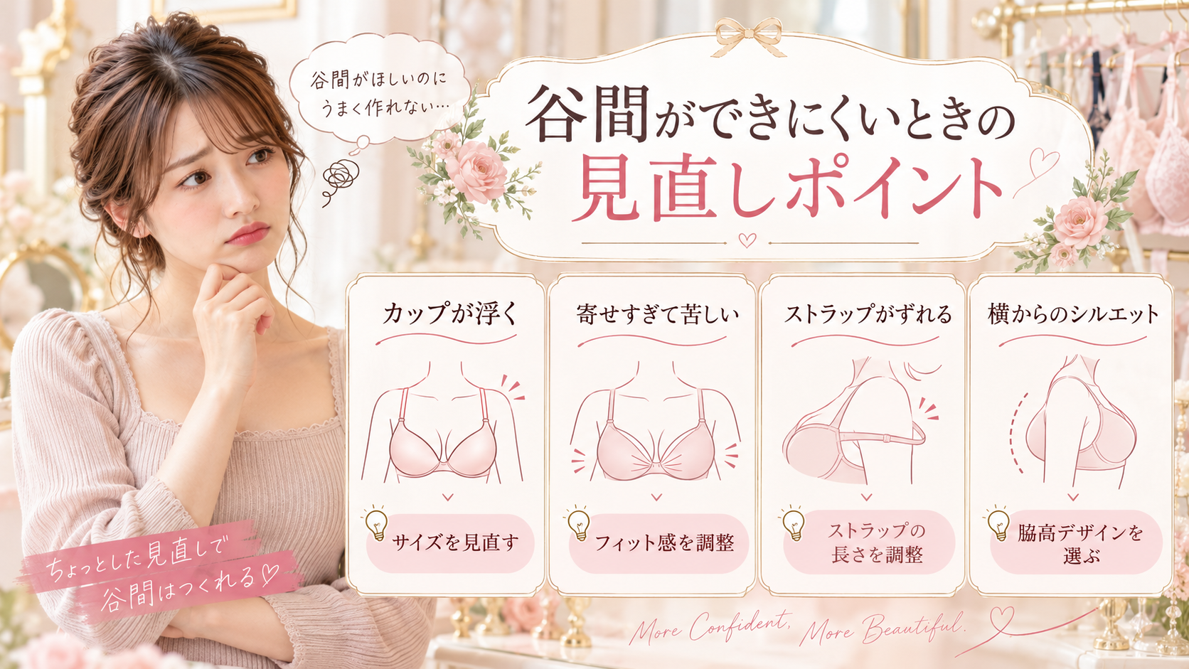 鳩胸で谷間ができにくいときのブラ見直しポイント