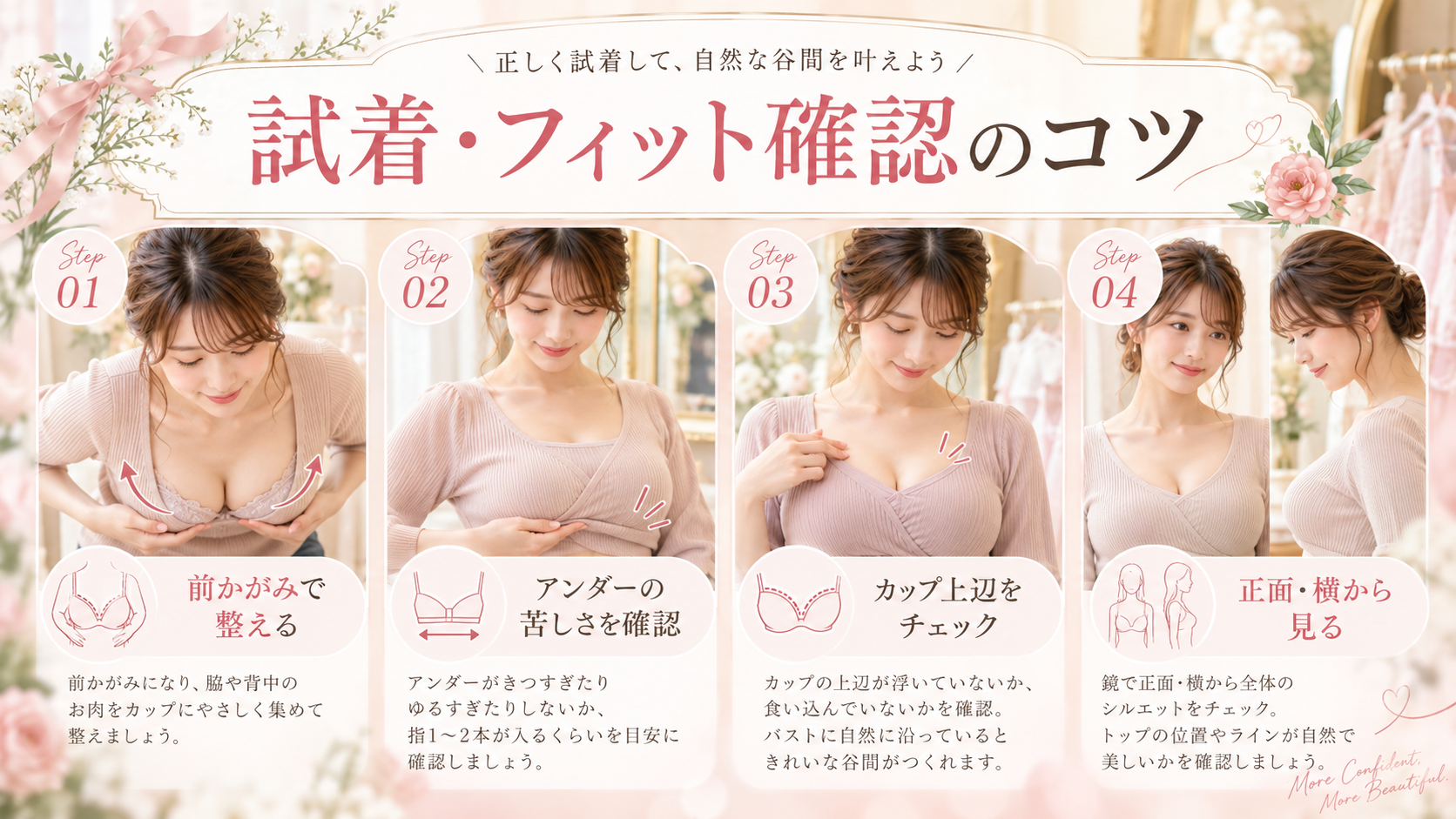 鳩胸で自然な谷間を作るためのブラ試着とフィット確認のコツ