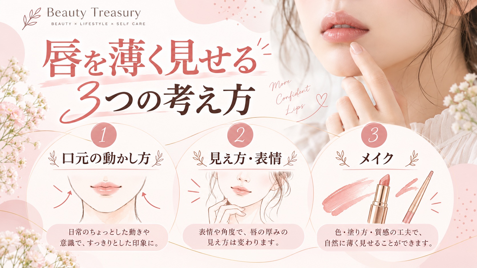 唇を薄く見せる3つの考え方 口元・表情・メイク