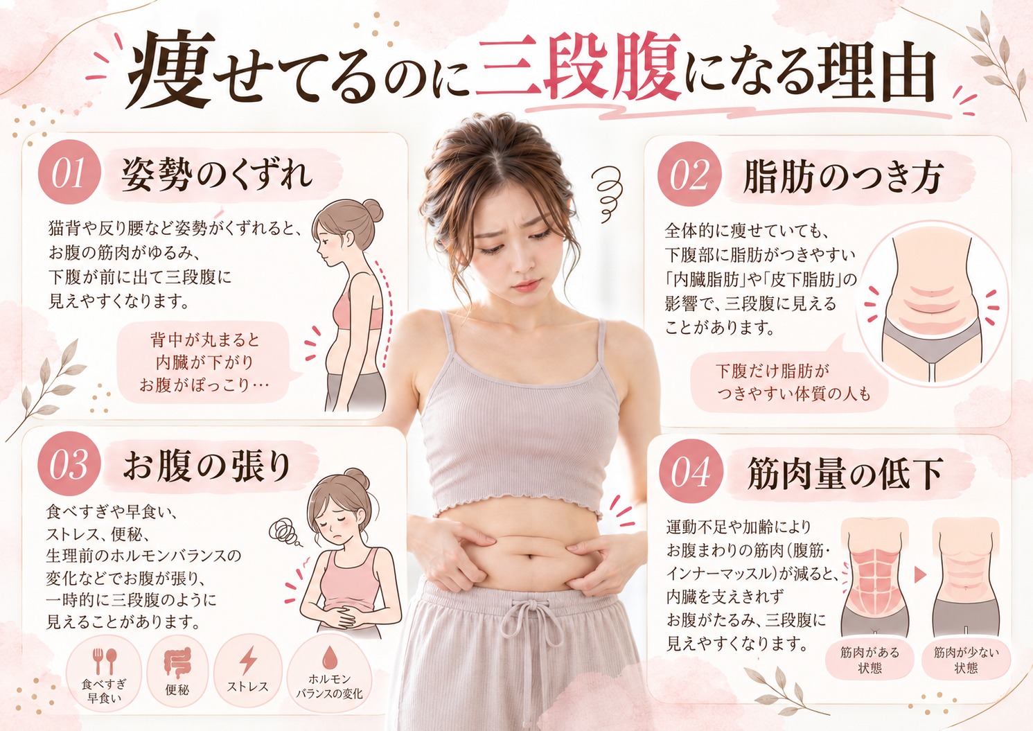 痩せてるのに三段腹になる理由 姿勢・脂肪・お腹の張り・筋肉量