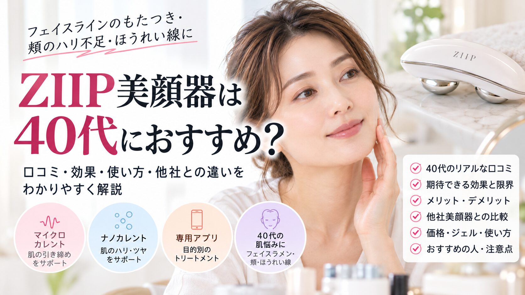 ZIIP美顔器のマイクロカレント・ナノカレントの特徴を解説するイメージ
