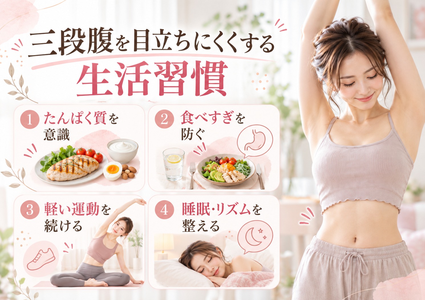 三段腹を目立ちにくくする食事・運動・睡眠の生活習慣
